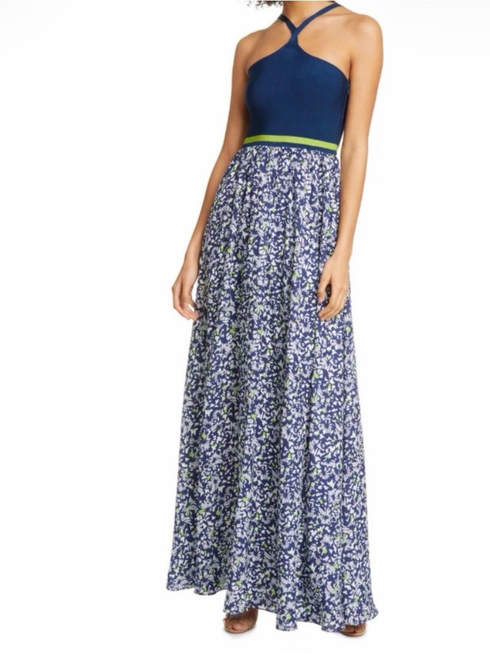 Tanya Taylor Fifi Mixed Media Maxi Dress CONFETTI NAVY